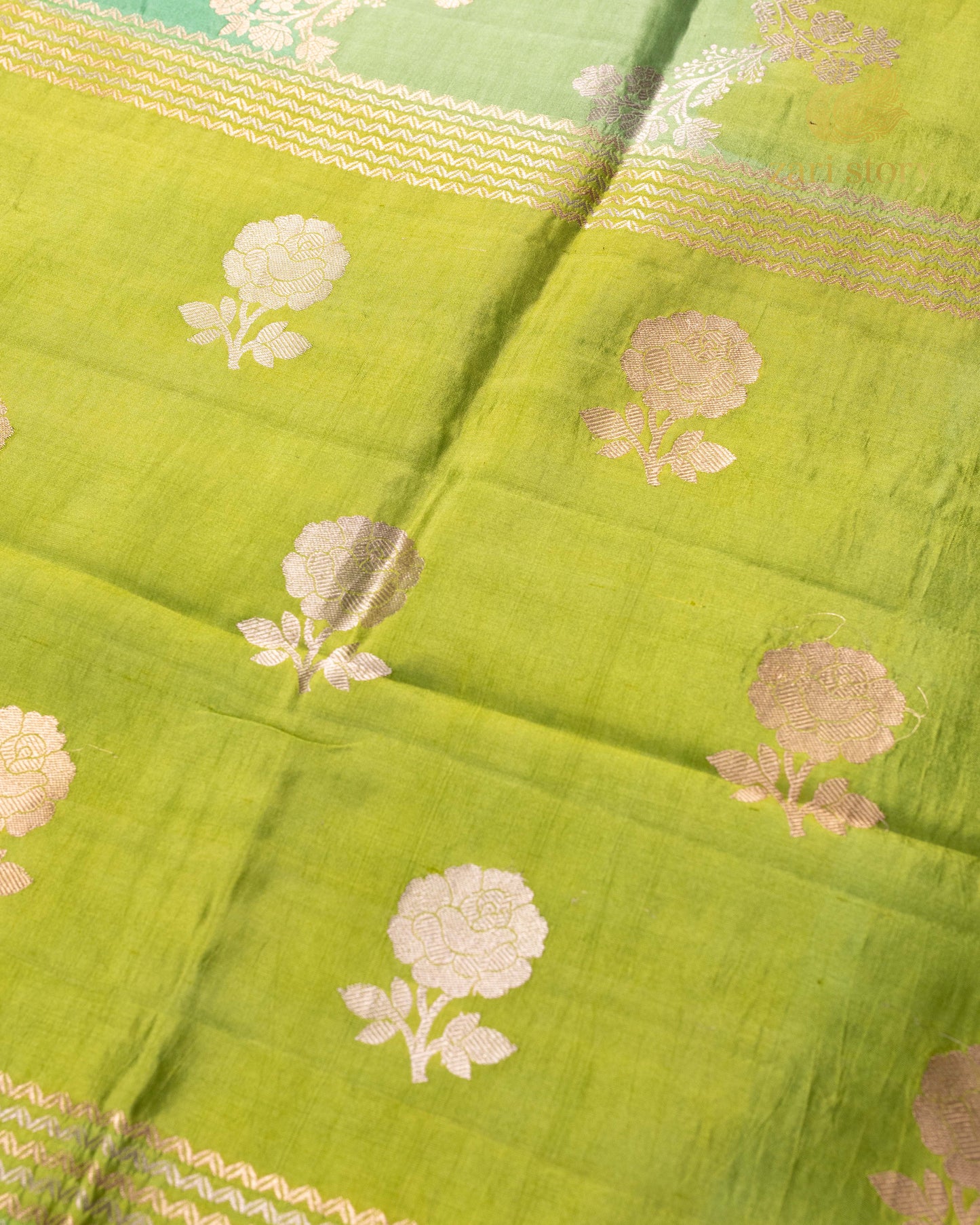 Pista Green Rangkat Mango Banarasi Saree