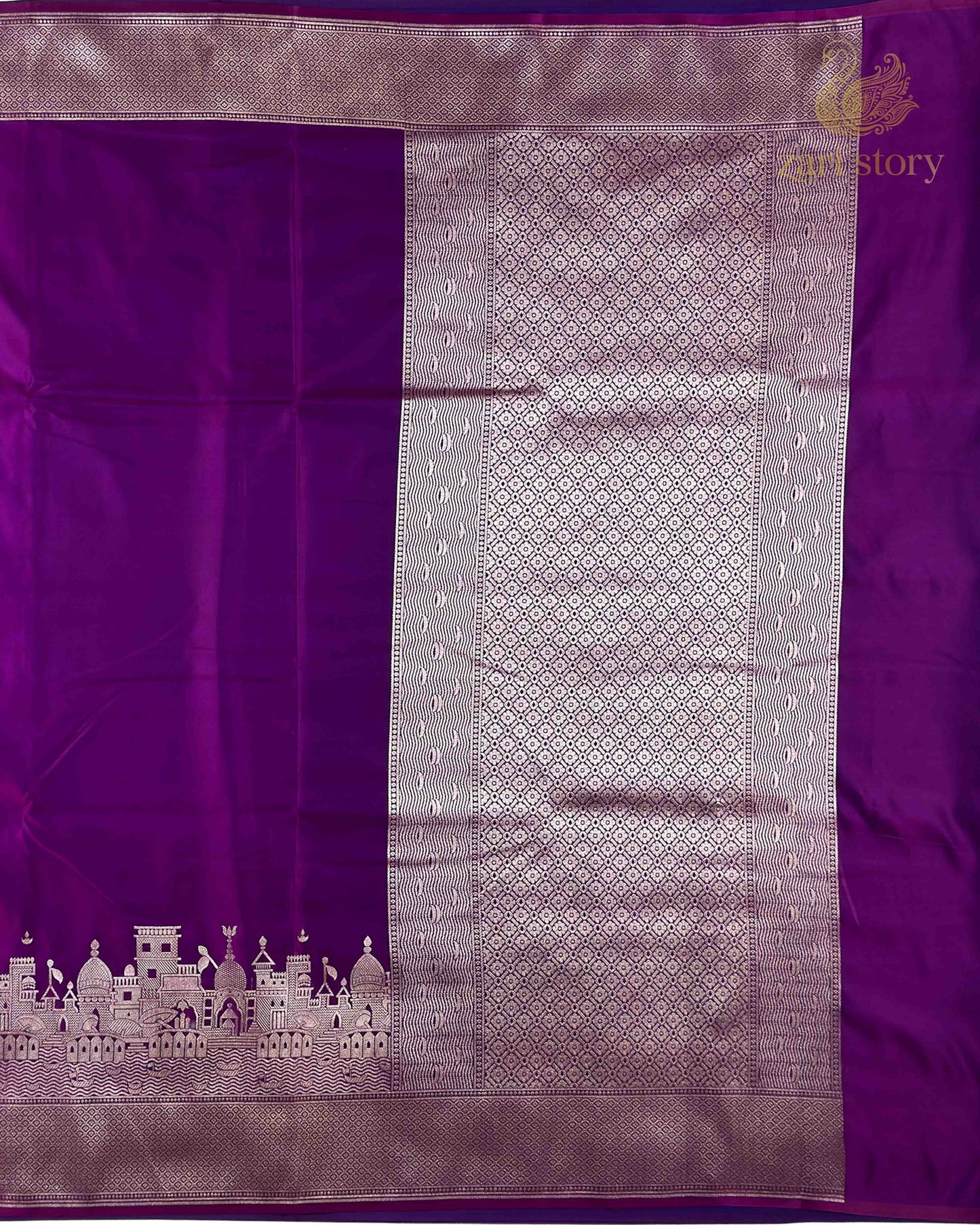 Jamun Purple Ganga Ghat Mashru Banarasi Saree