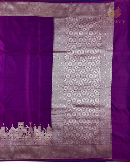 Jamun Purple Ganga Ghat Mashru Banarasi Saree