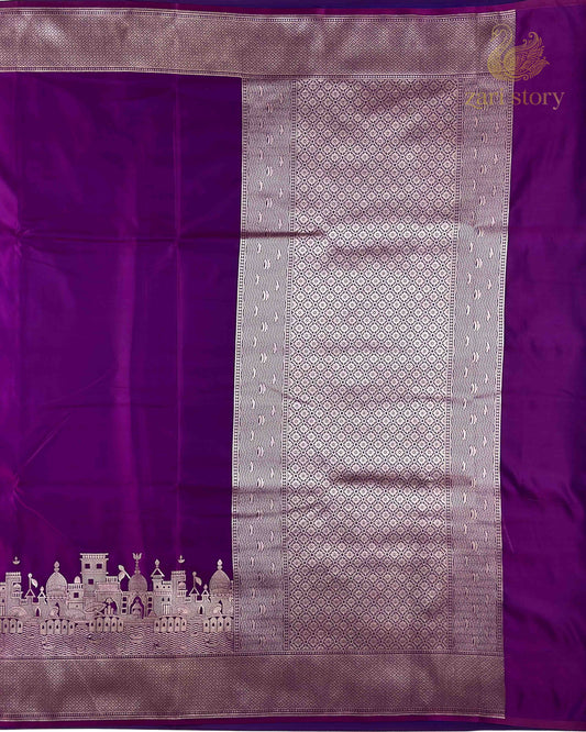 Jamun Purple Ganga Ghat Mashru Banarasi Saree