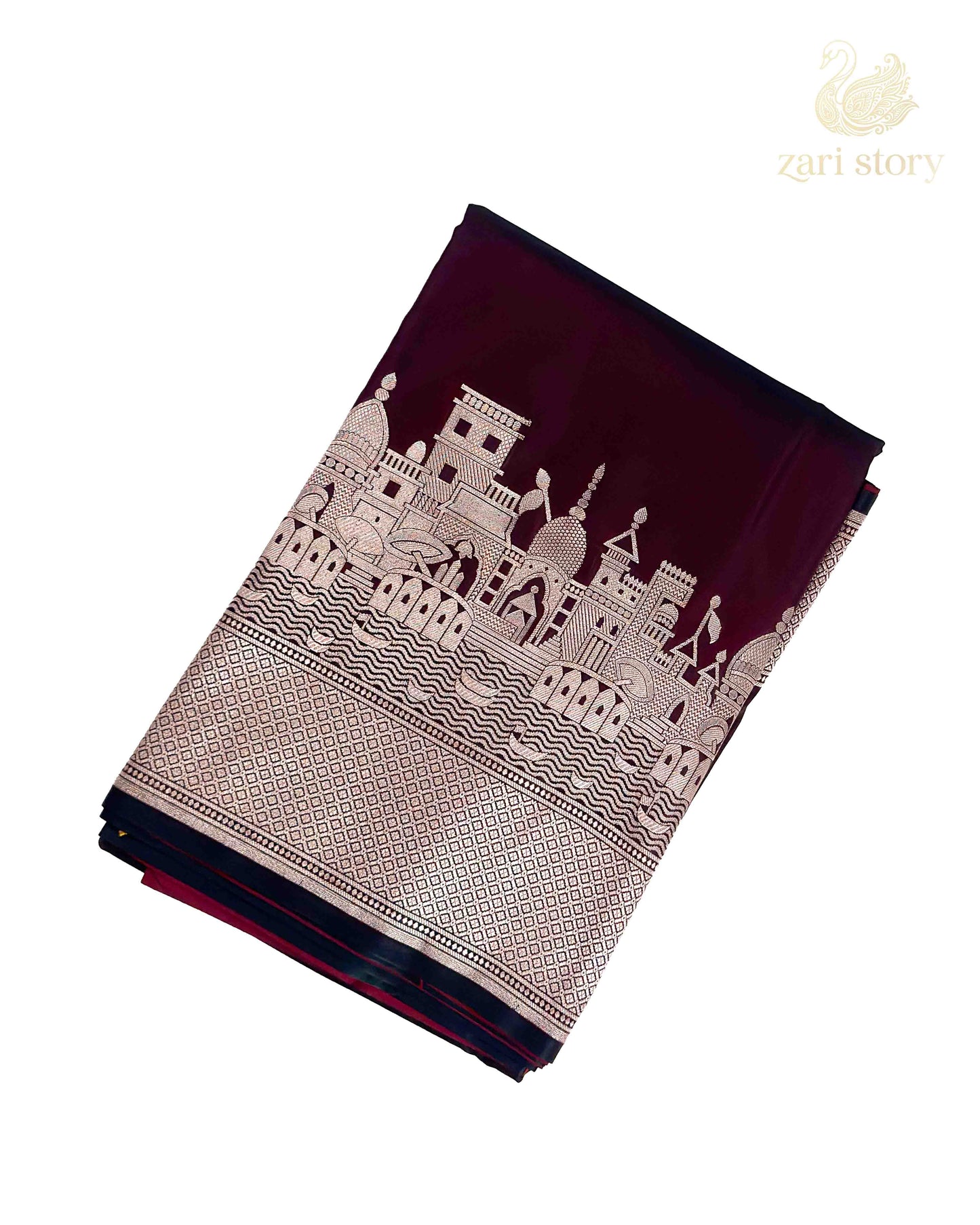 Coffee Brown Ganga Ghat Mashru Banarasi Saree