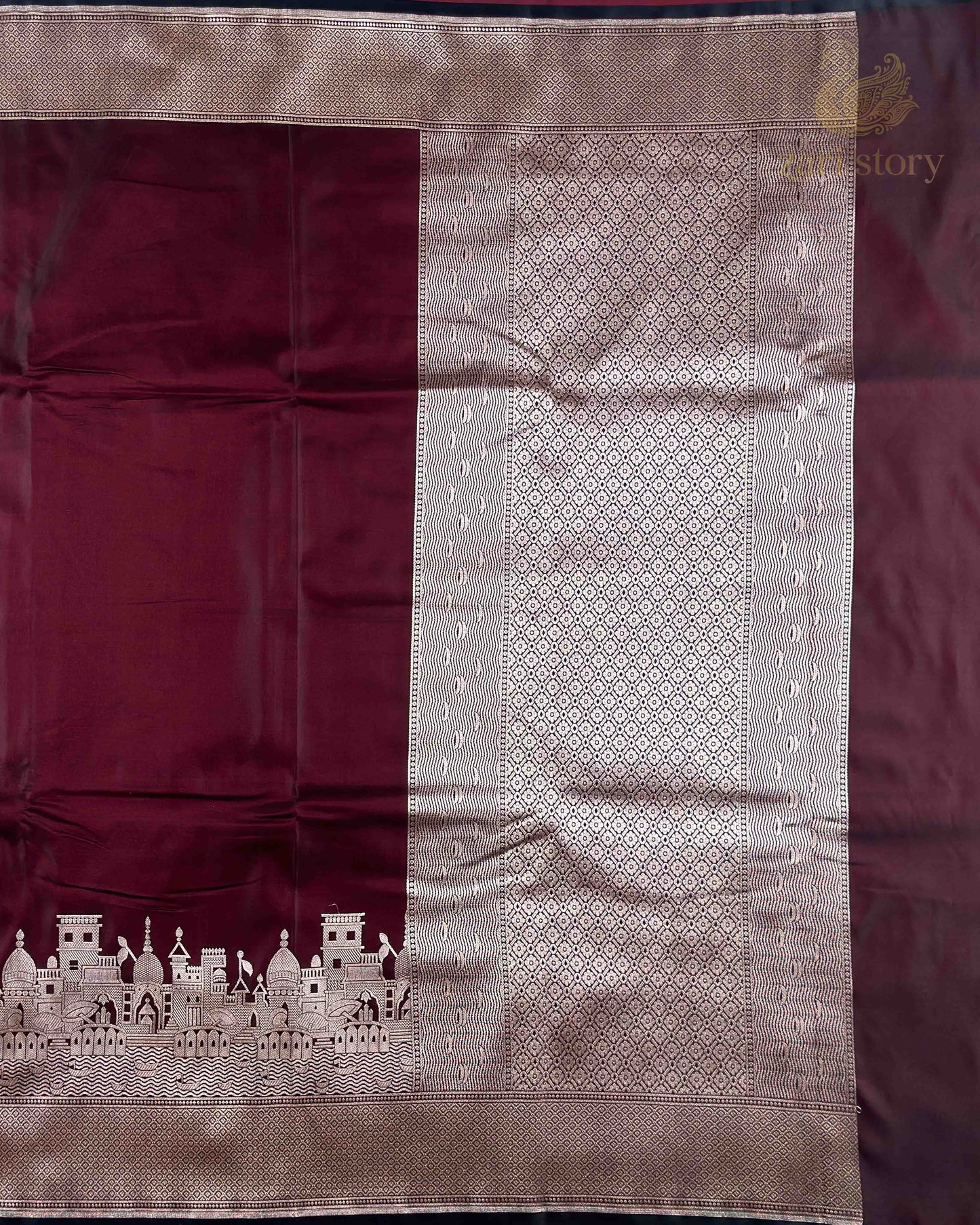 Coffee Brown Ganga Ghat Mashru Banarasi Saree