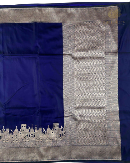 Midnight Blue Ganga Ghat Mashru Banarasi Saree
