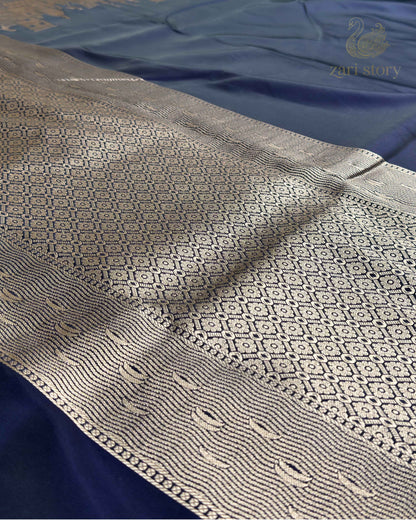 Midnight Blue Ganga Ghat Mashru Banarasi Saree