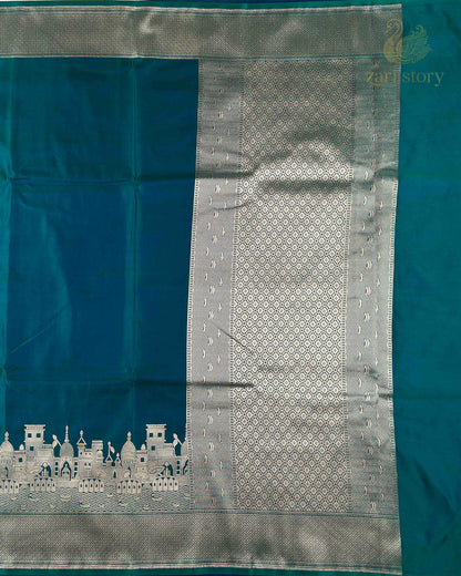 Peacock Green Ganga Ghat Mashru Banarasi Saree