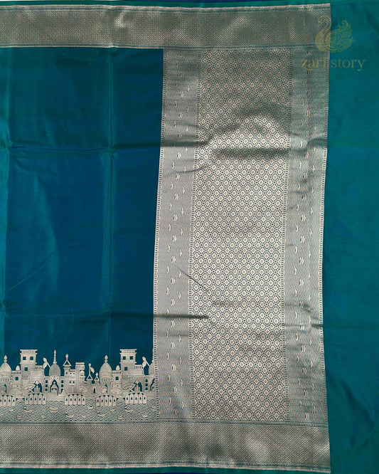 Peacock Green Ganga Ghat Mashru Banarasi Saree