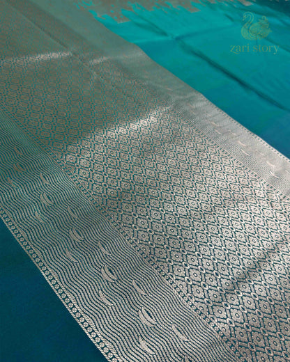 Peacock Green Ganga Ghat Mashru Banarasi Saree