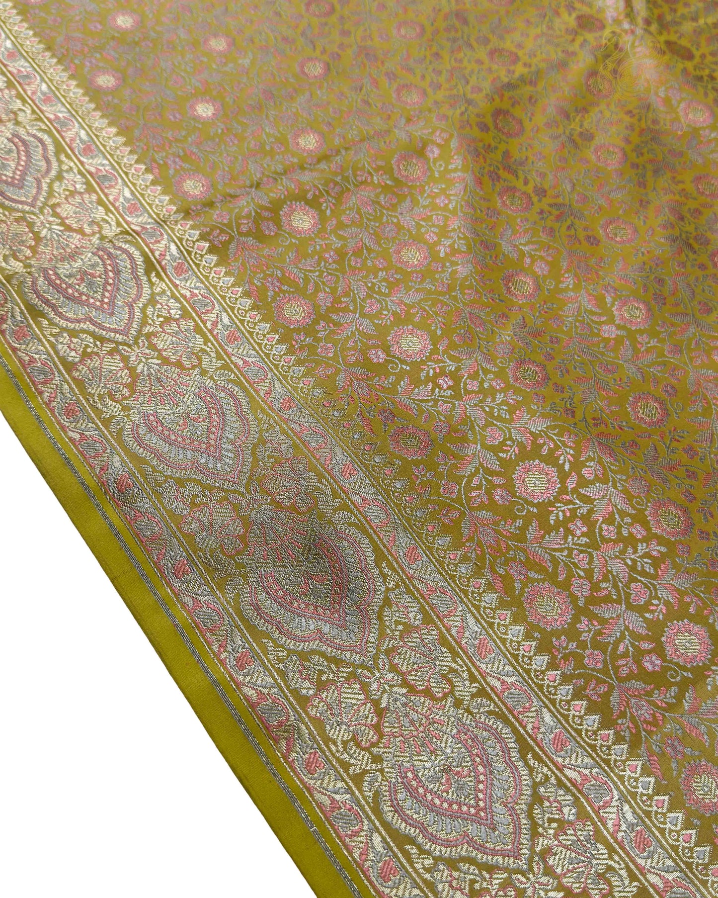 Moss Green Jamawar Mashru Banarasi Saree