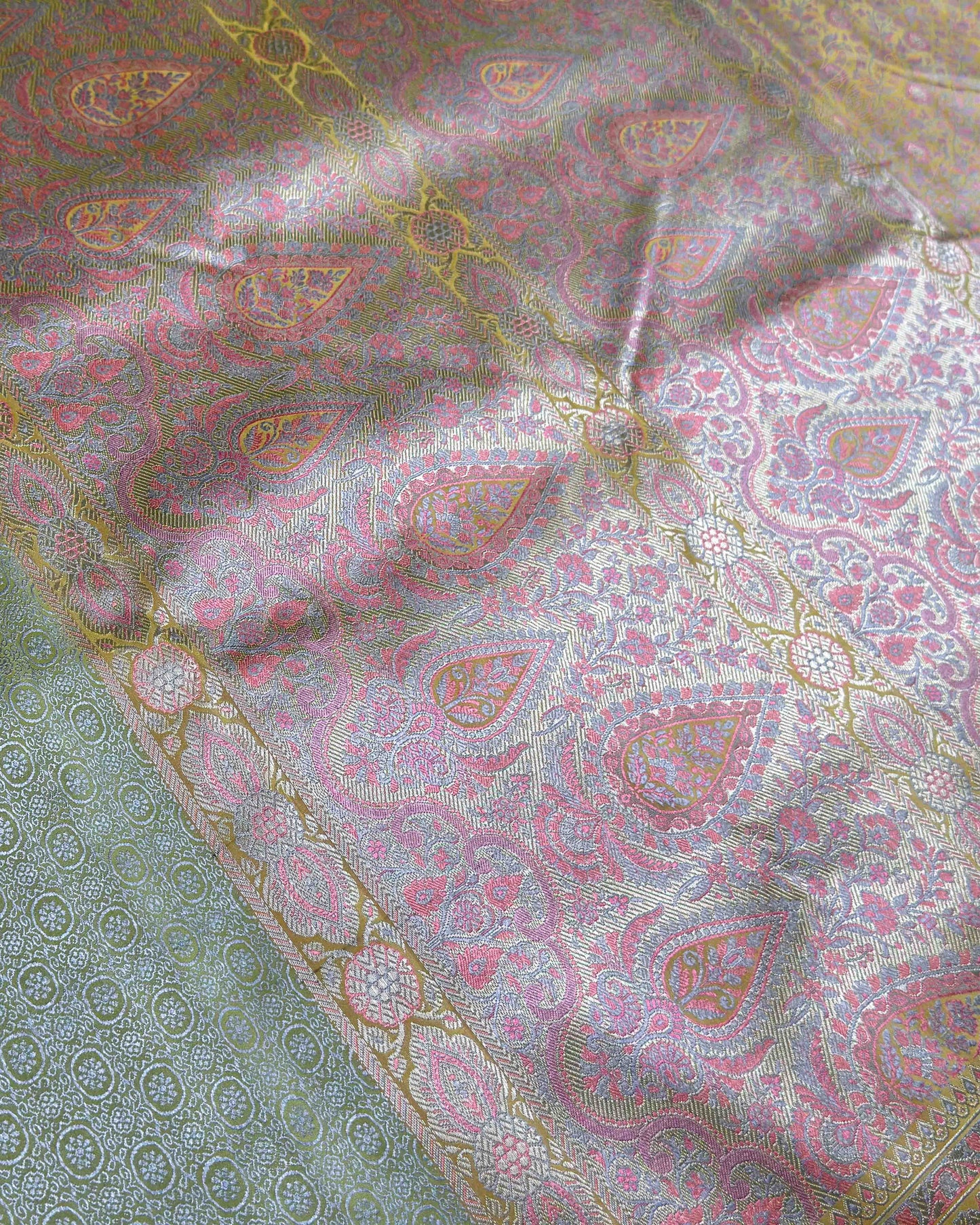 Moss Green Jamawar Mashru Banarasi Saree