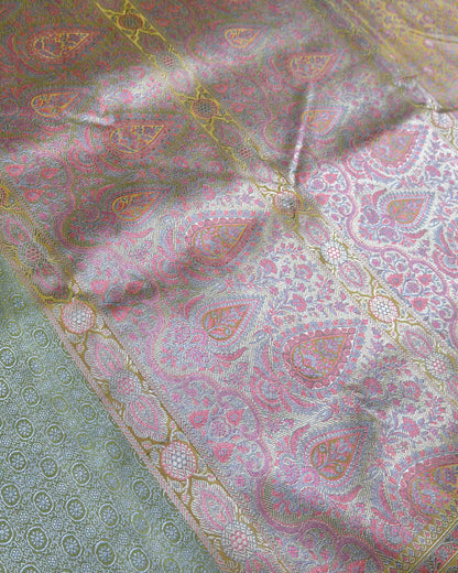 Moss Green Jamawar Mashru Banarasi Saree