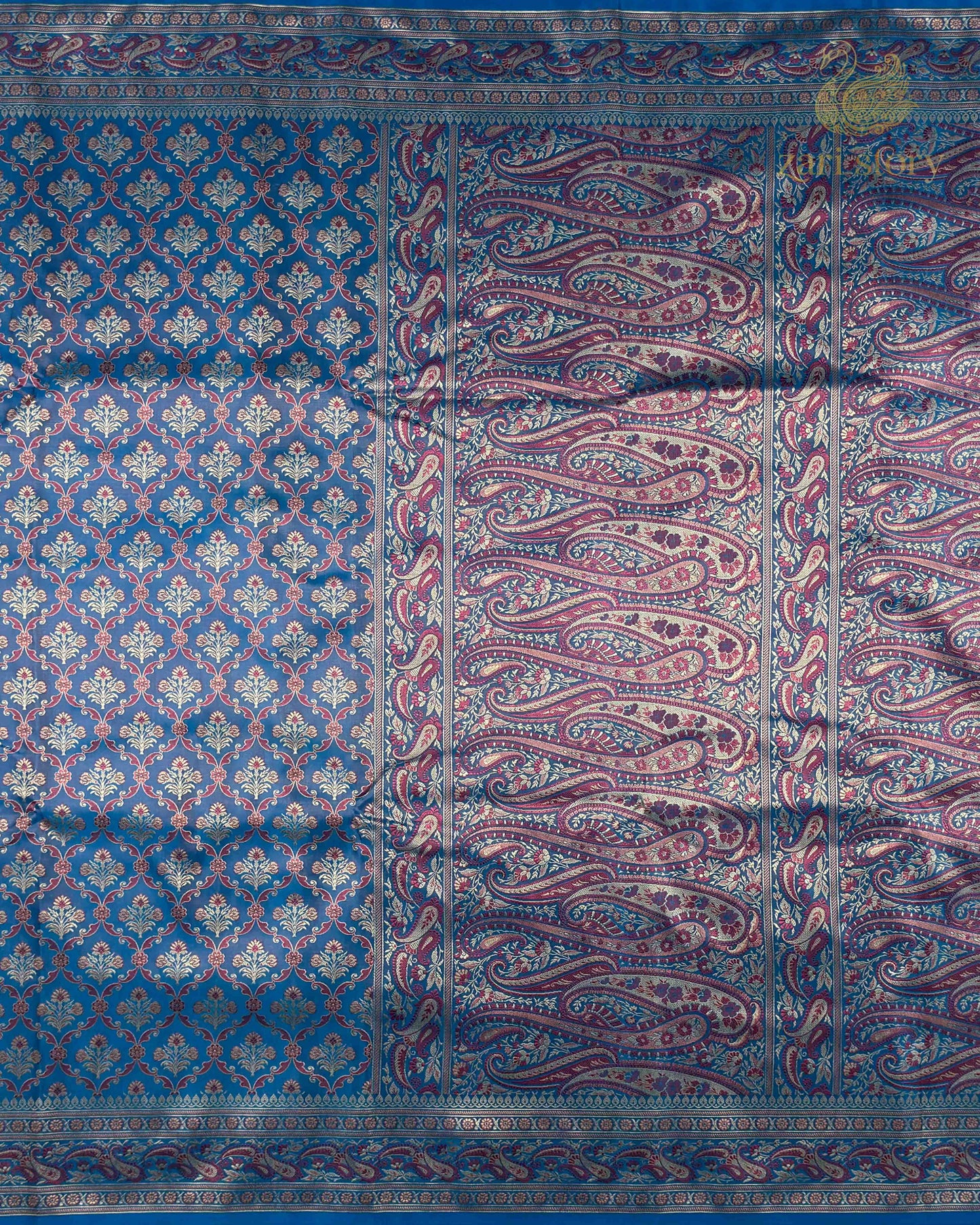 Peacock Blue Jamawar Mashru Banarasi Saree