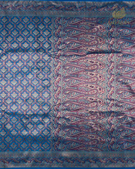 Peacock Blue Jamawar Mashru Banarasi Saree
