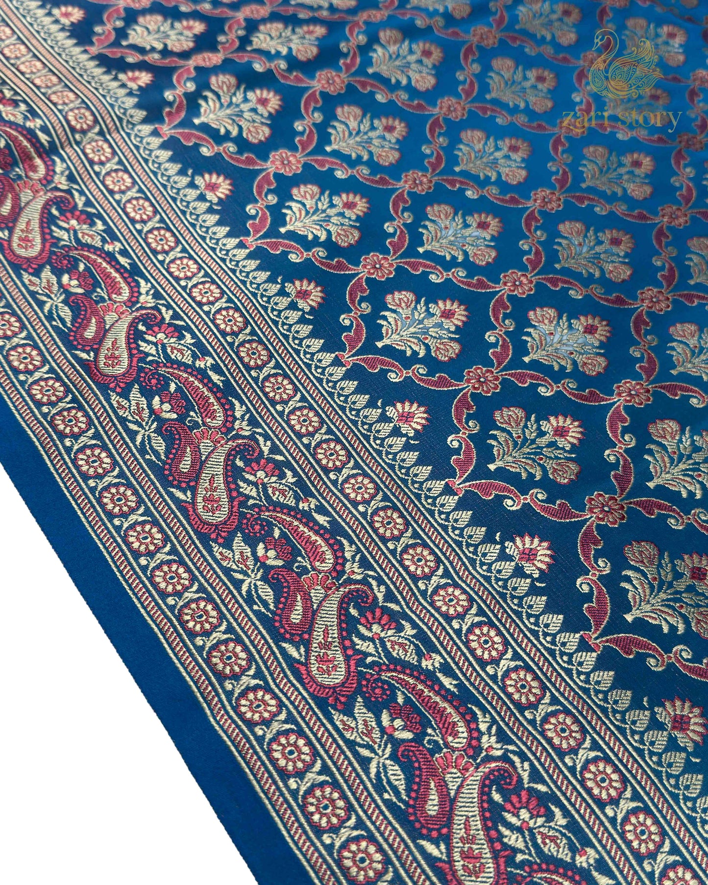 Peacock Blue Jamawar Mashru Banarasi Saree