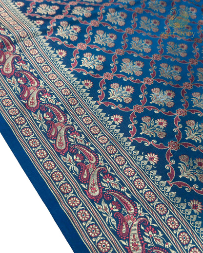 Peacock Blue Jamawar Mashru Banarasi Saree