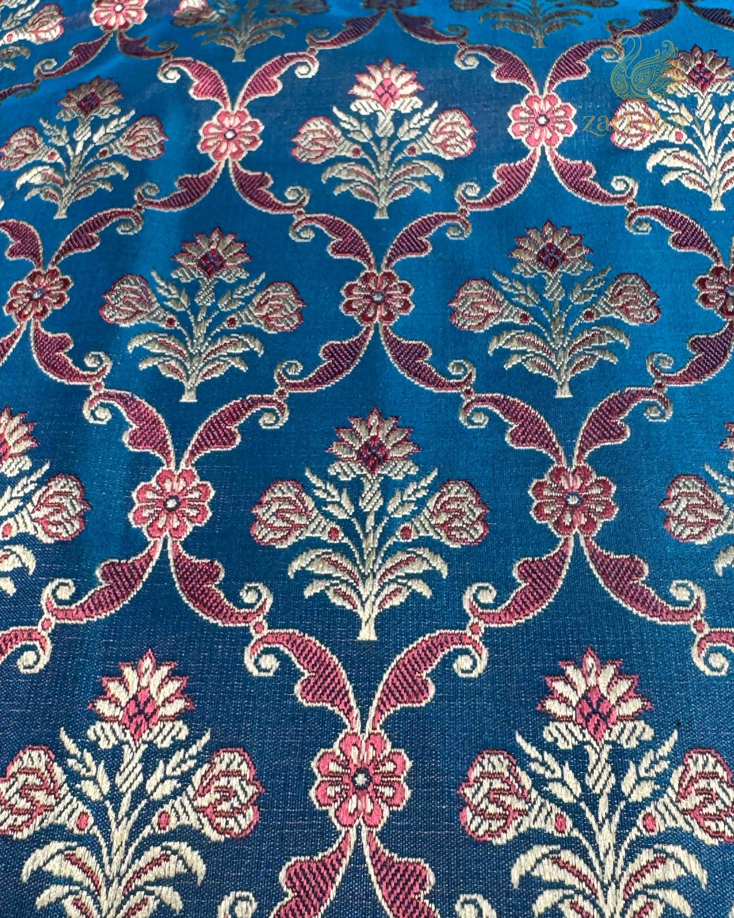 Peacock Blue Jamawar Mashru Banarasi Saree