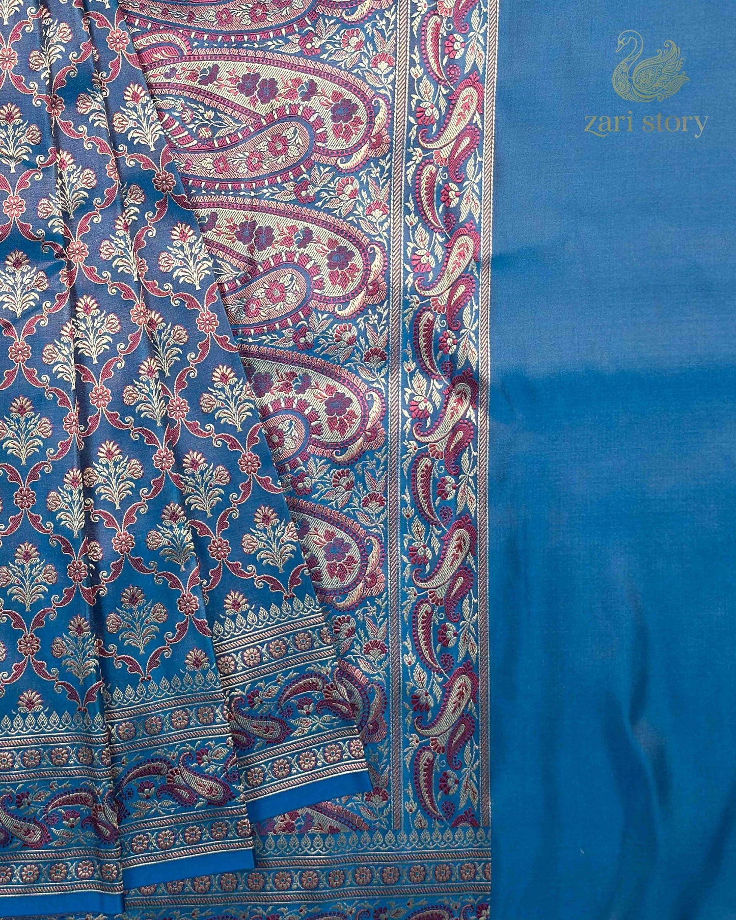 Peacock Blue Jamawar Mashru Banarasi Saree