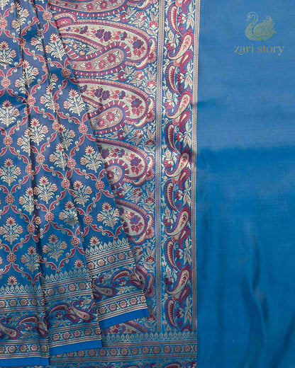 Peacock Blue Jamawar Mashru Banarasi Saree
