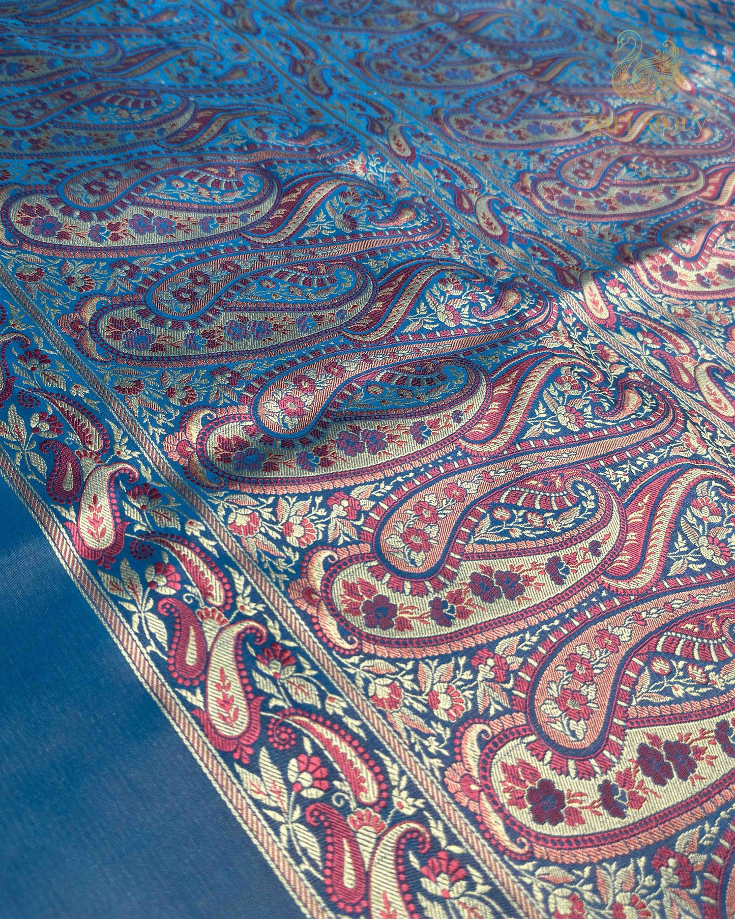 Peacock Blue Jamawar Mashru Banarasi Saree