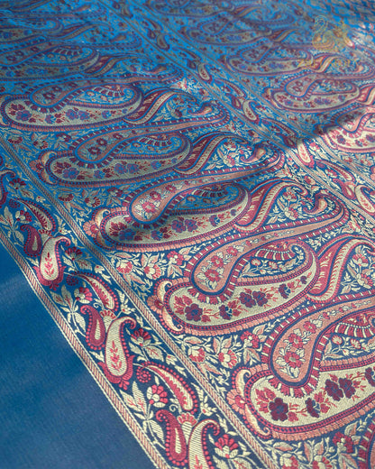 Peacock Blue Jamawar Mashru Banarasi Saree
