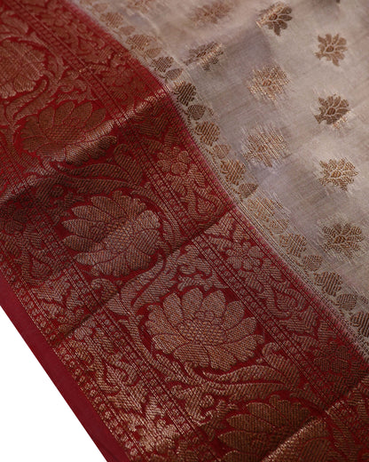 Ivory Butta Mulberry Silk Banarasi Saree