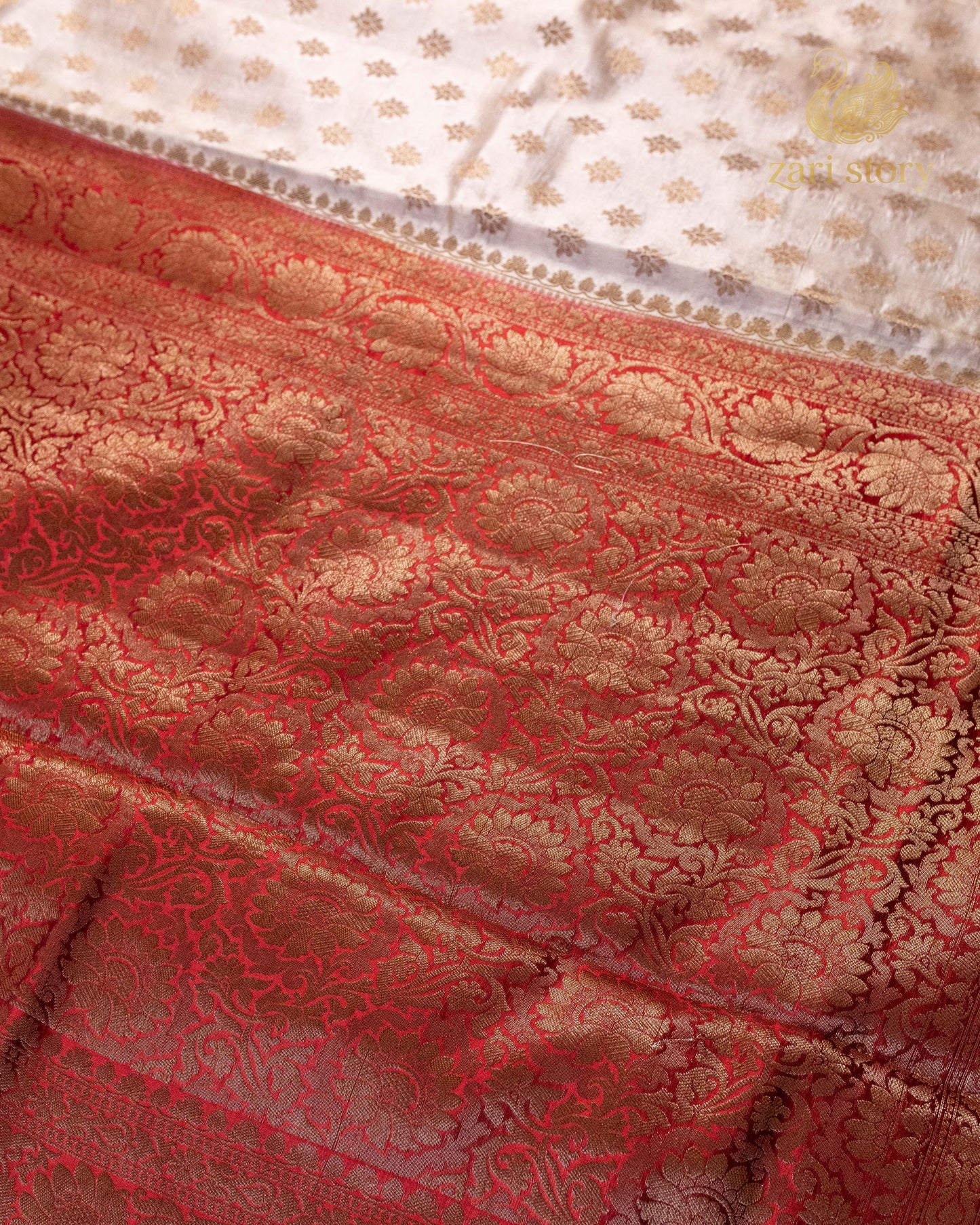 Ivory Butta Mulberry Silk Banarasi Saree