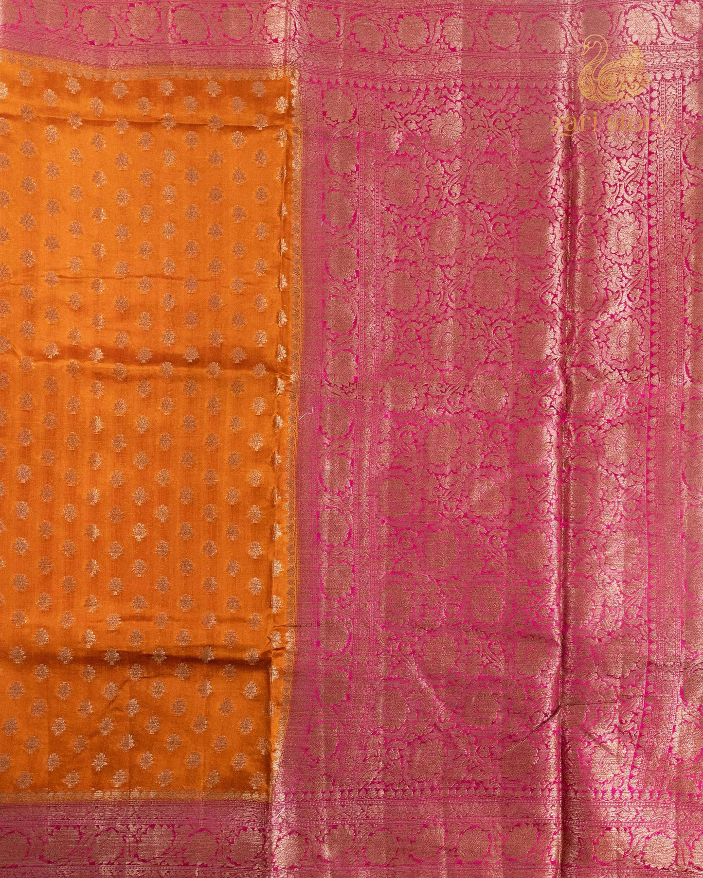 Rust Orange Butta Mulberry Silk Banarasi Saree