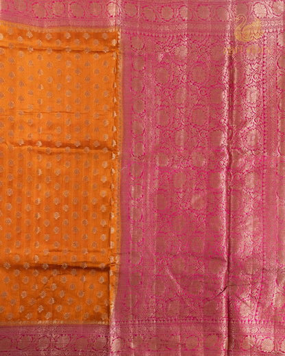Rust Orange Butta Mulberry Silk Banarasi Saree