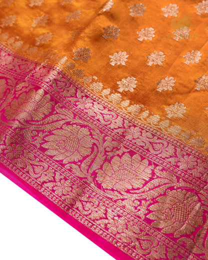 Rust Orange Butta Mulberry Silk Banarasi Saree