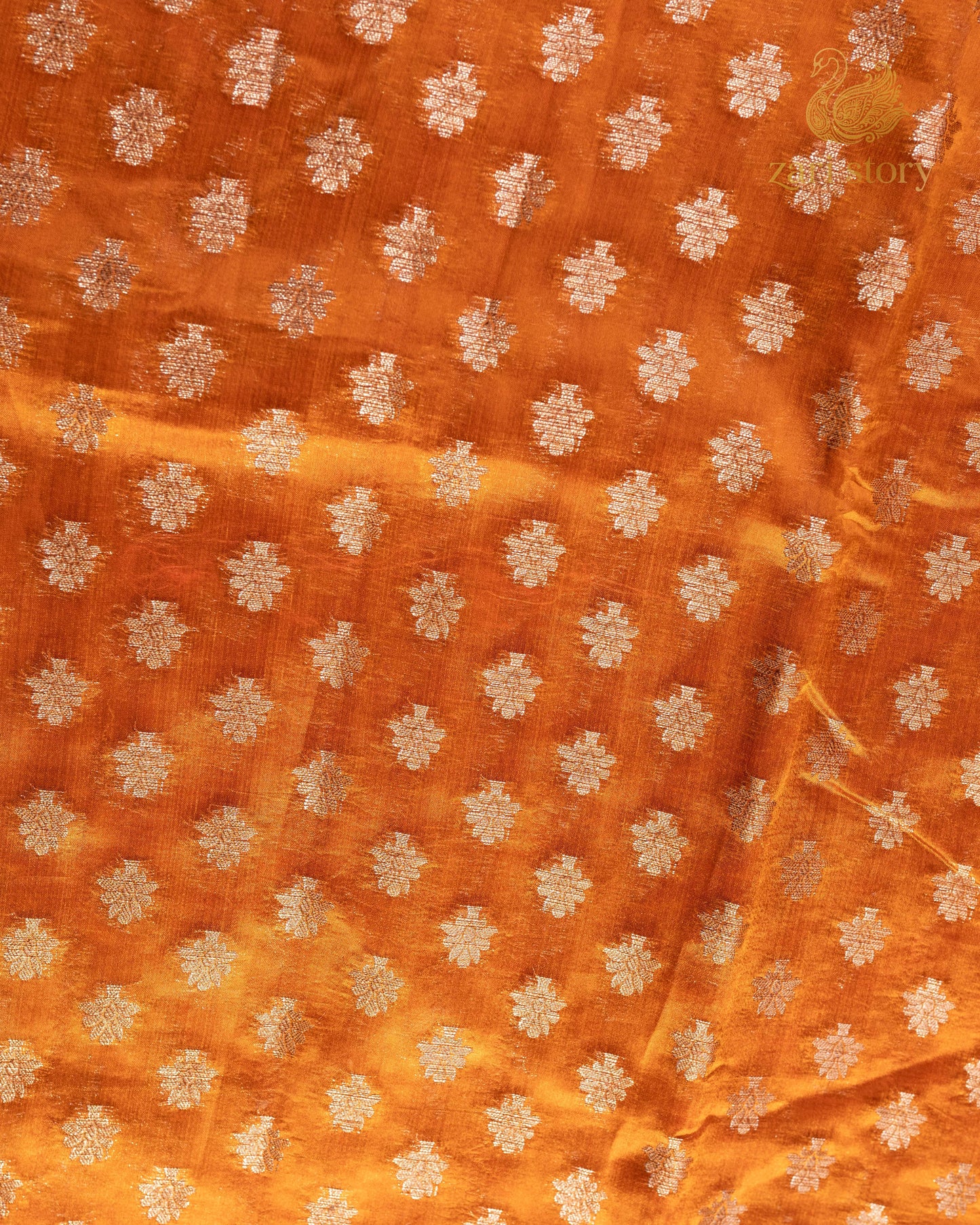 Rust Orange Butta Mulberry Silk Banarasi Saree