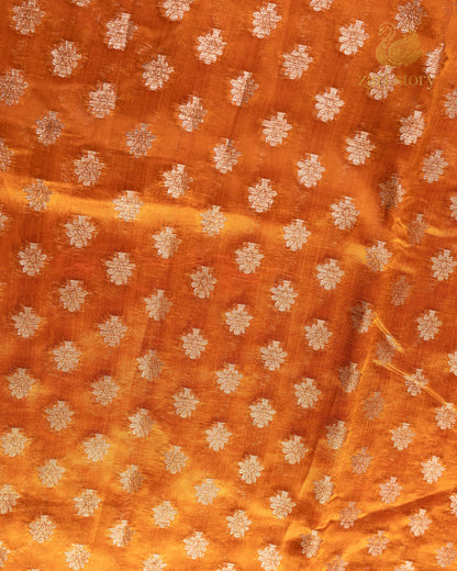 Rust Orange Butta Mulberry Silk Banarasi Saree