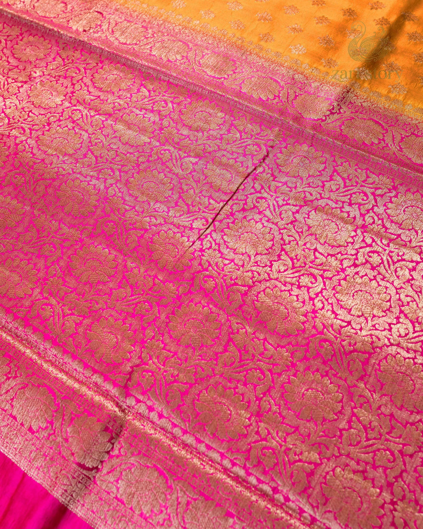 Rust Orange Butta Mulberry Silk Banarasi Saree