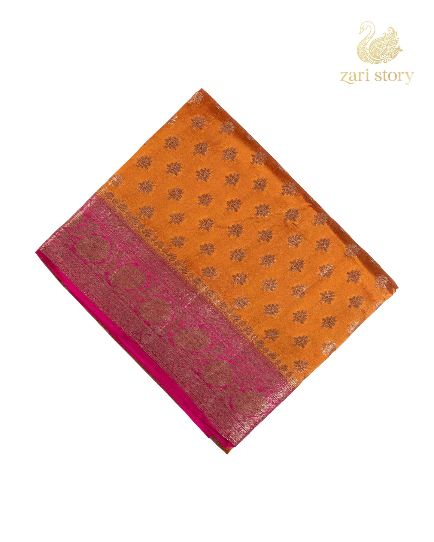 Rust Orange Butta Mulberry Silk Banarasi Saree