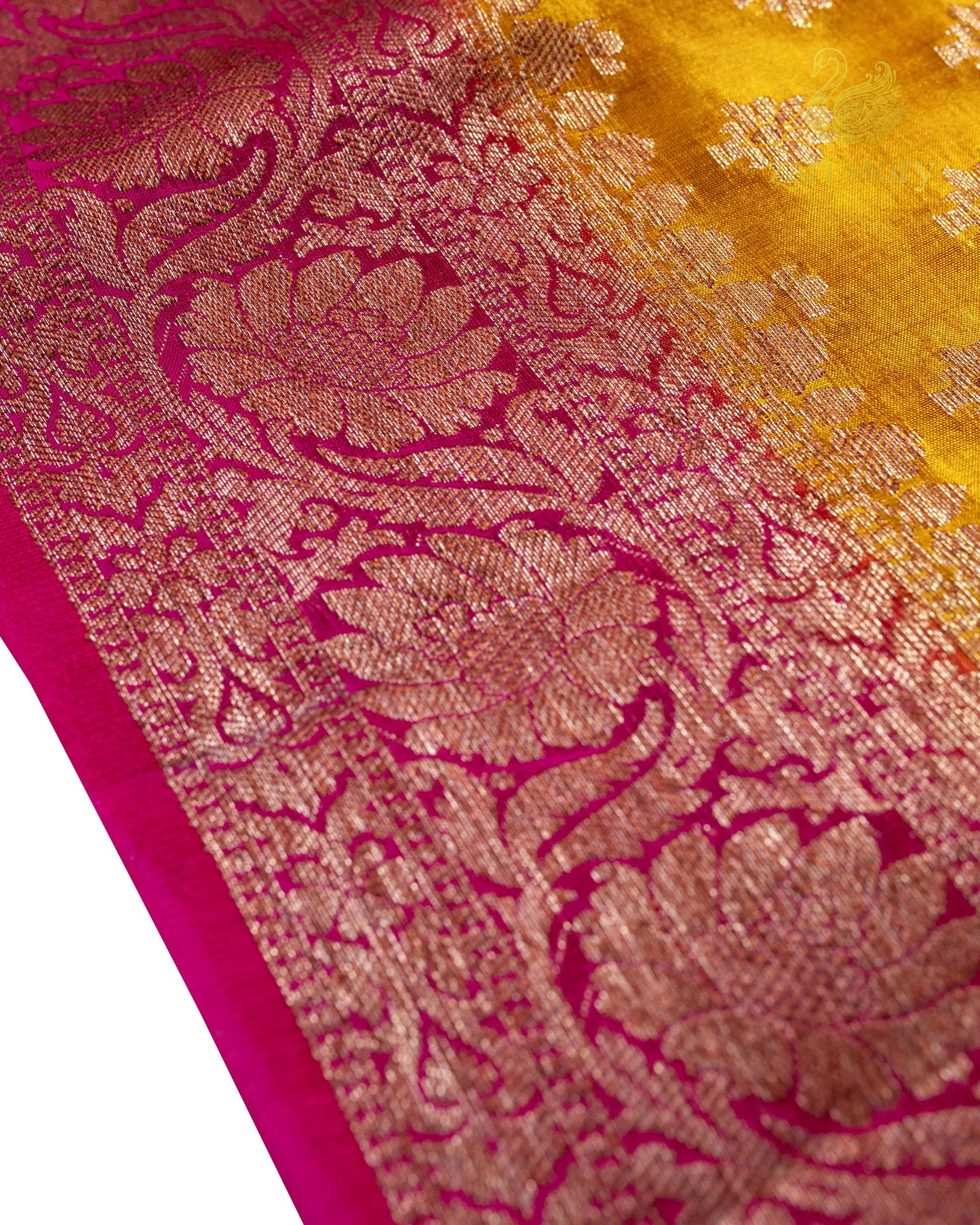 Golden Yellow Butta Mulberry Silk Banarasi Saree