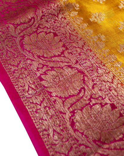Golden Yellow Butta Mulberry Silk Banarasi Saree