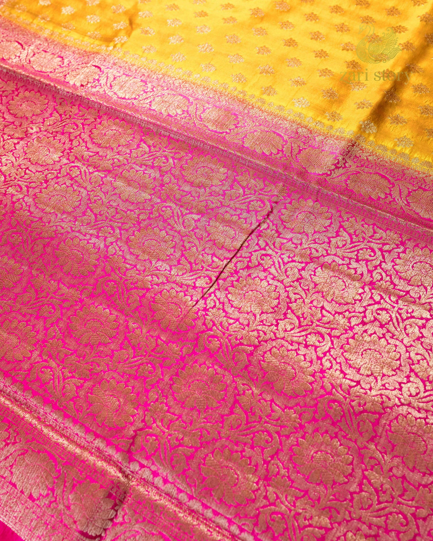 Golden Yellow Butta Mulberry Silk Banarasi Saree