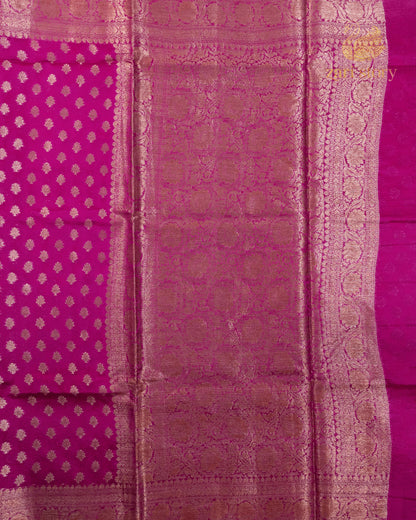 Rani Pink Butta Mulberry Silk Banarasi Saree