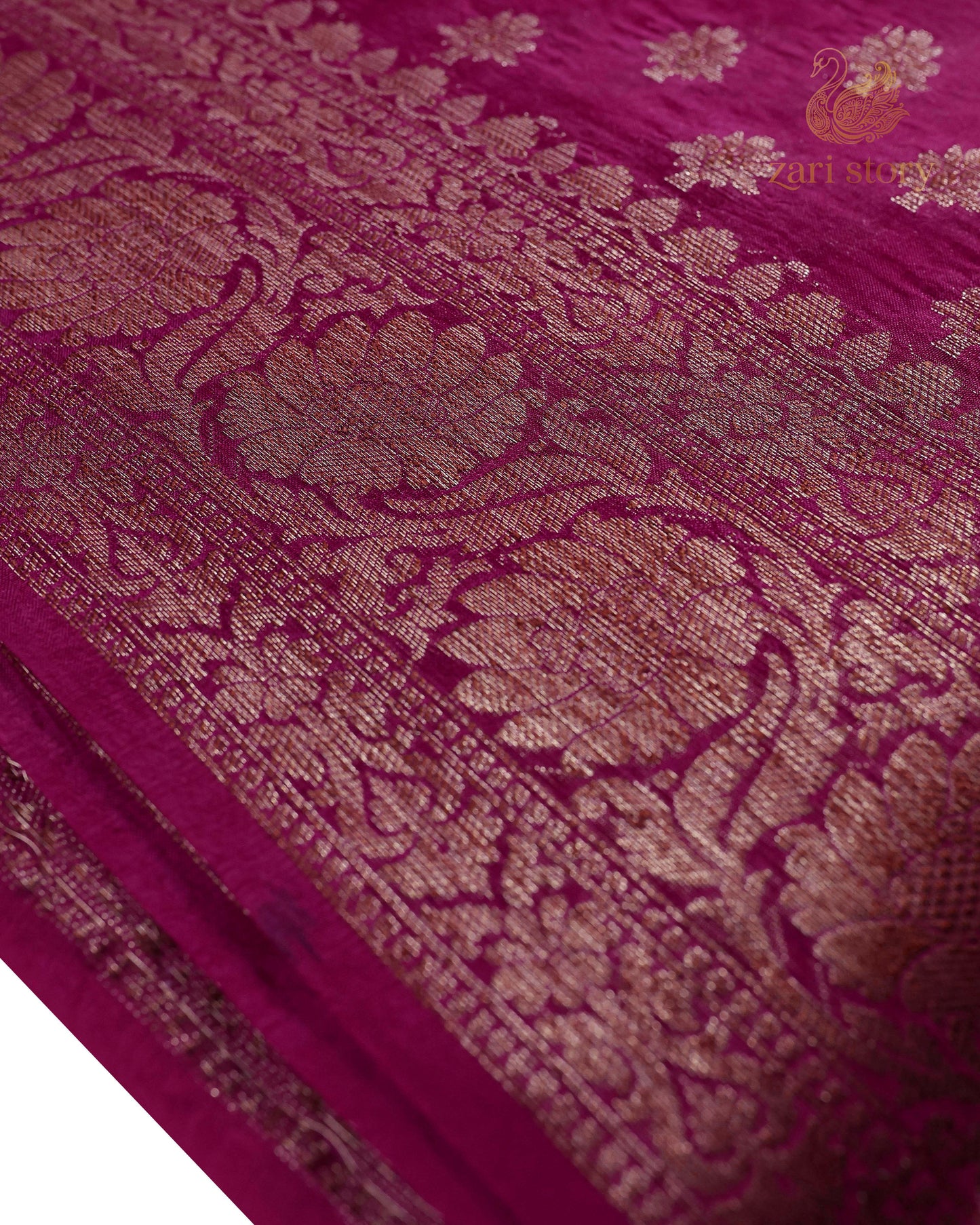Rani Pink Butta Mulberry Silk Banarasi Saree