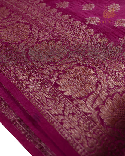 Rani Pink Butta Mulberry Silk Banarasi Saree