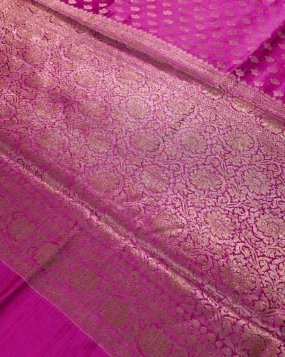 Rani Pink Butta Mulberry Silk Banarasi Saree