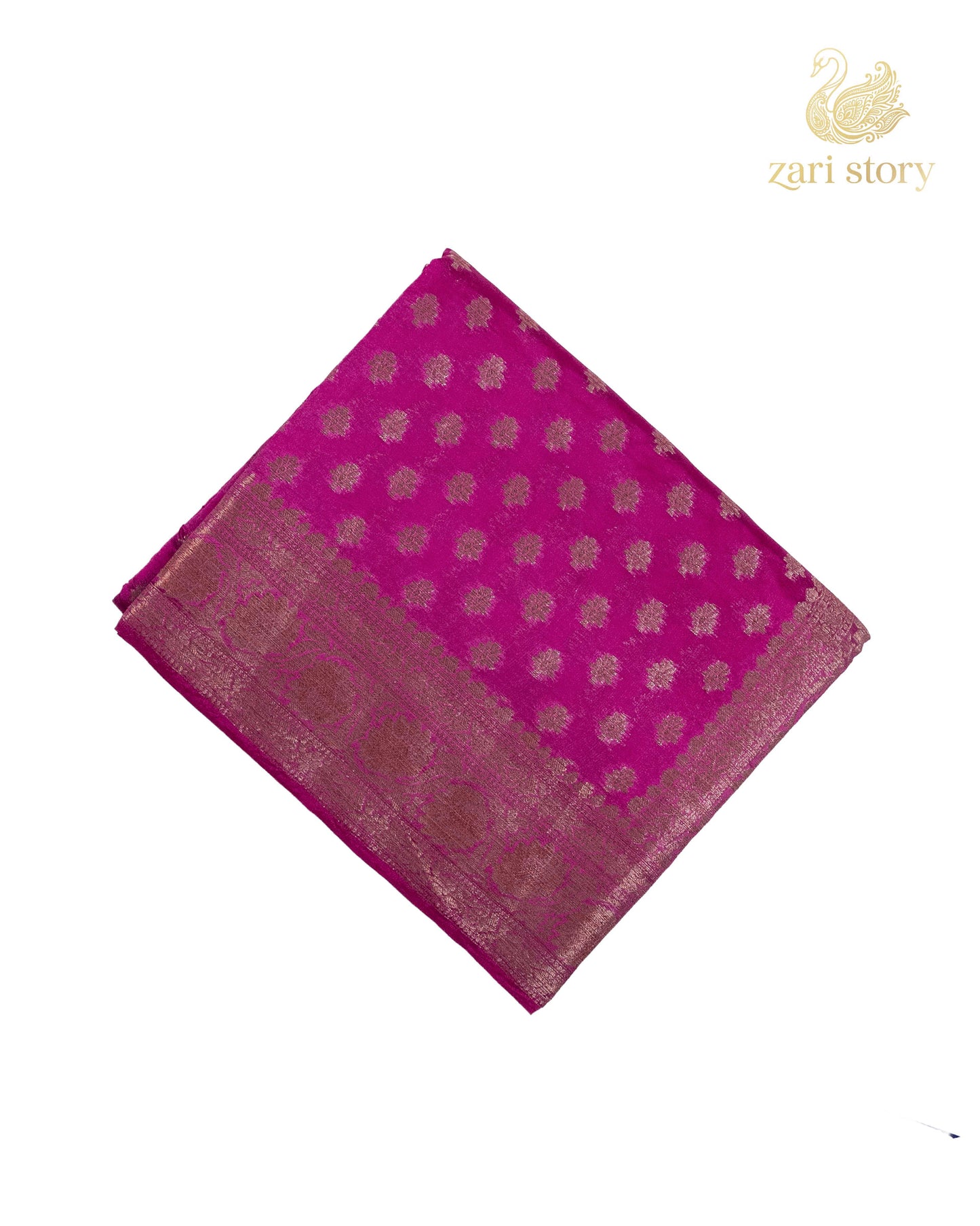 Rani Pink Butta Mulberry Silk Banarasi Saree