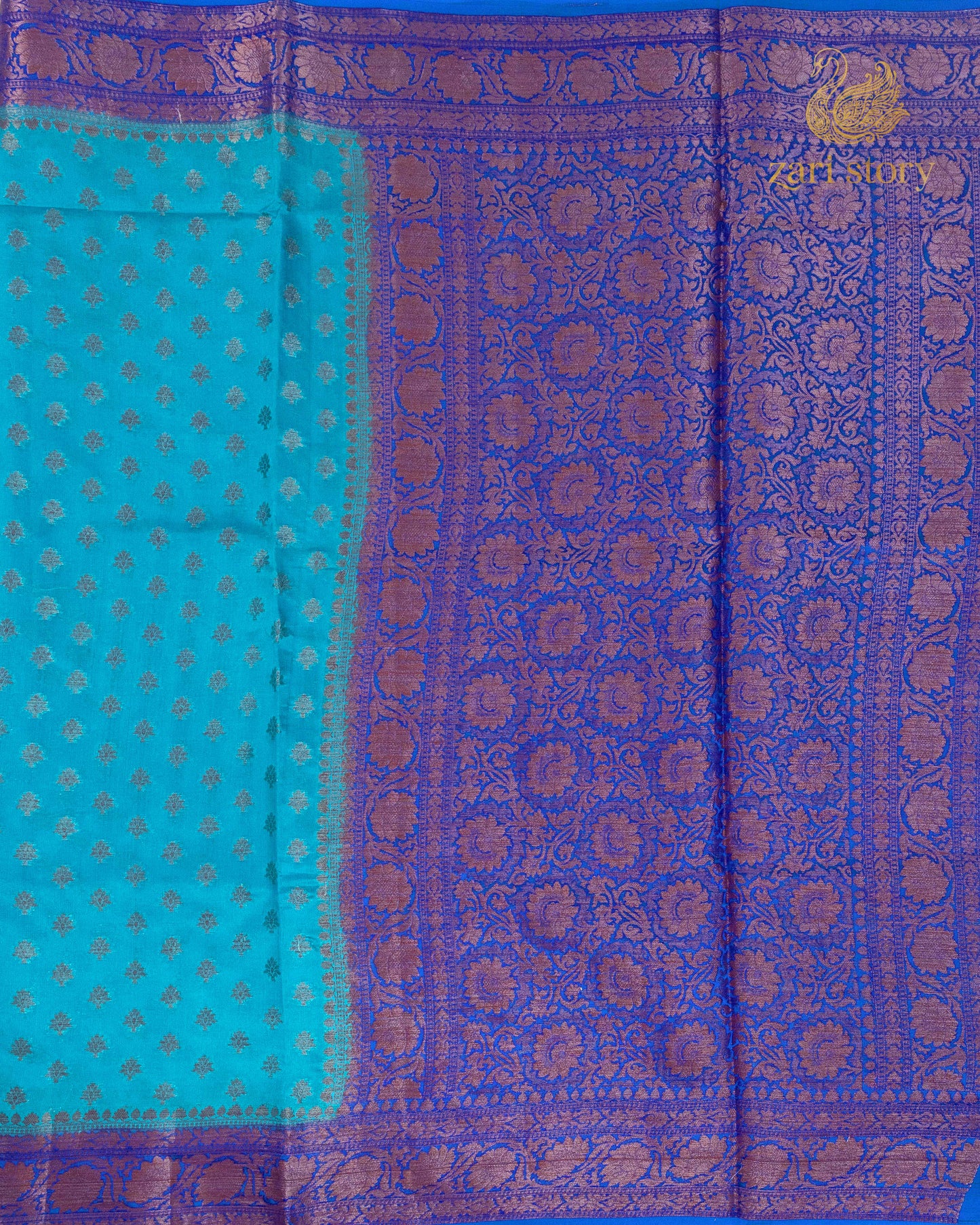 French Blue Butta Mulberry Silk Banarasi Saree