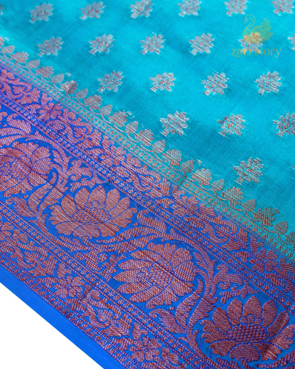 French Blue Butta Mulberry Silk Banarasi Saree