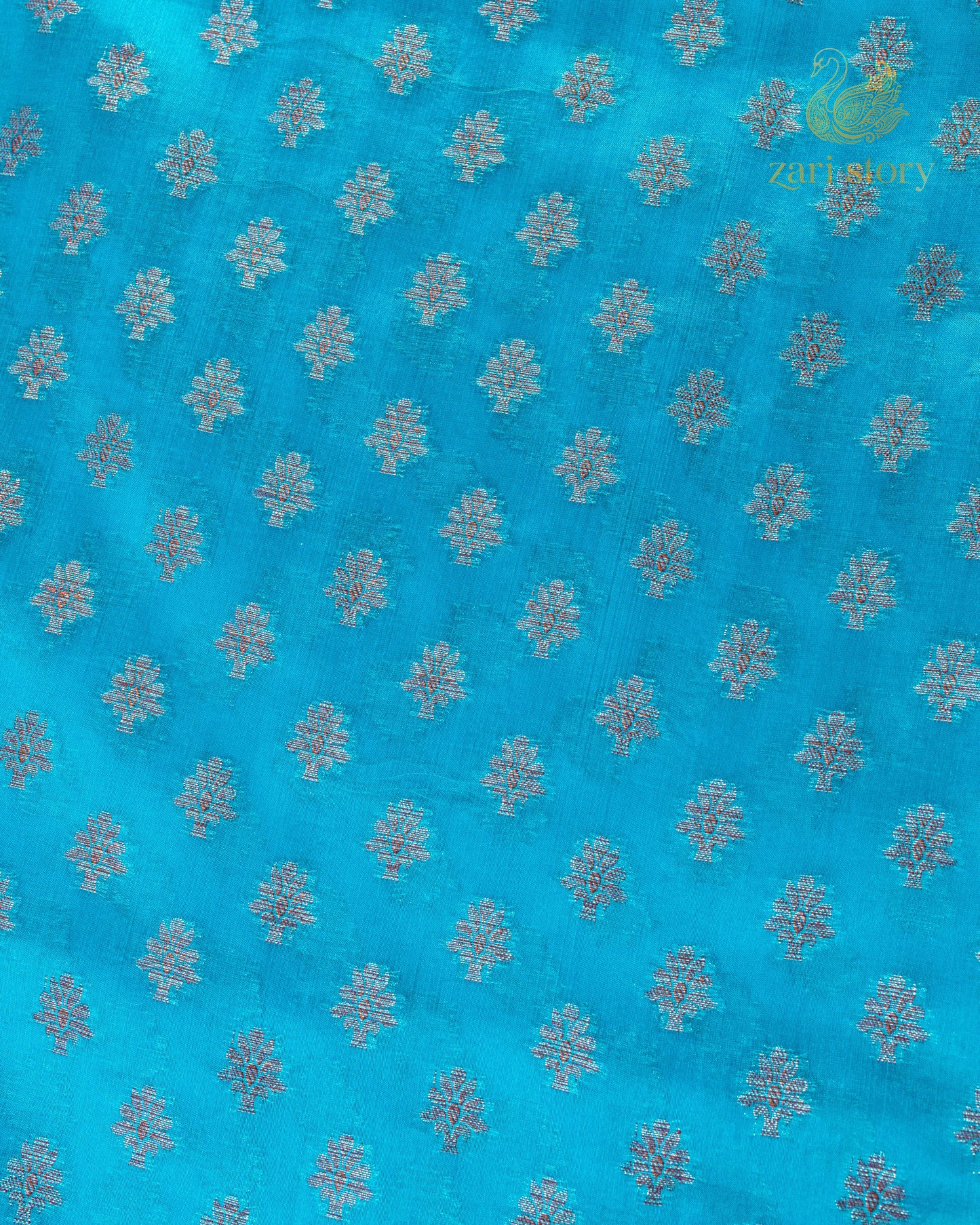 French Blue Butta Mulberry Silk Banarasi Saree
