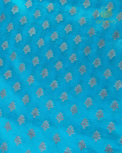French Blue Butta Mulberry Silk Banarasi Saree