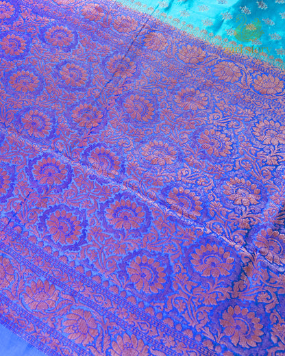 French Blue Butta Mulberry Silk Banarasi Saree
