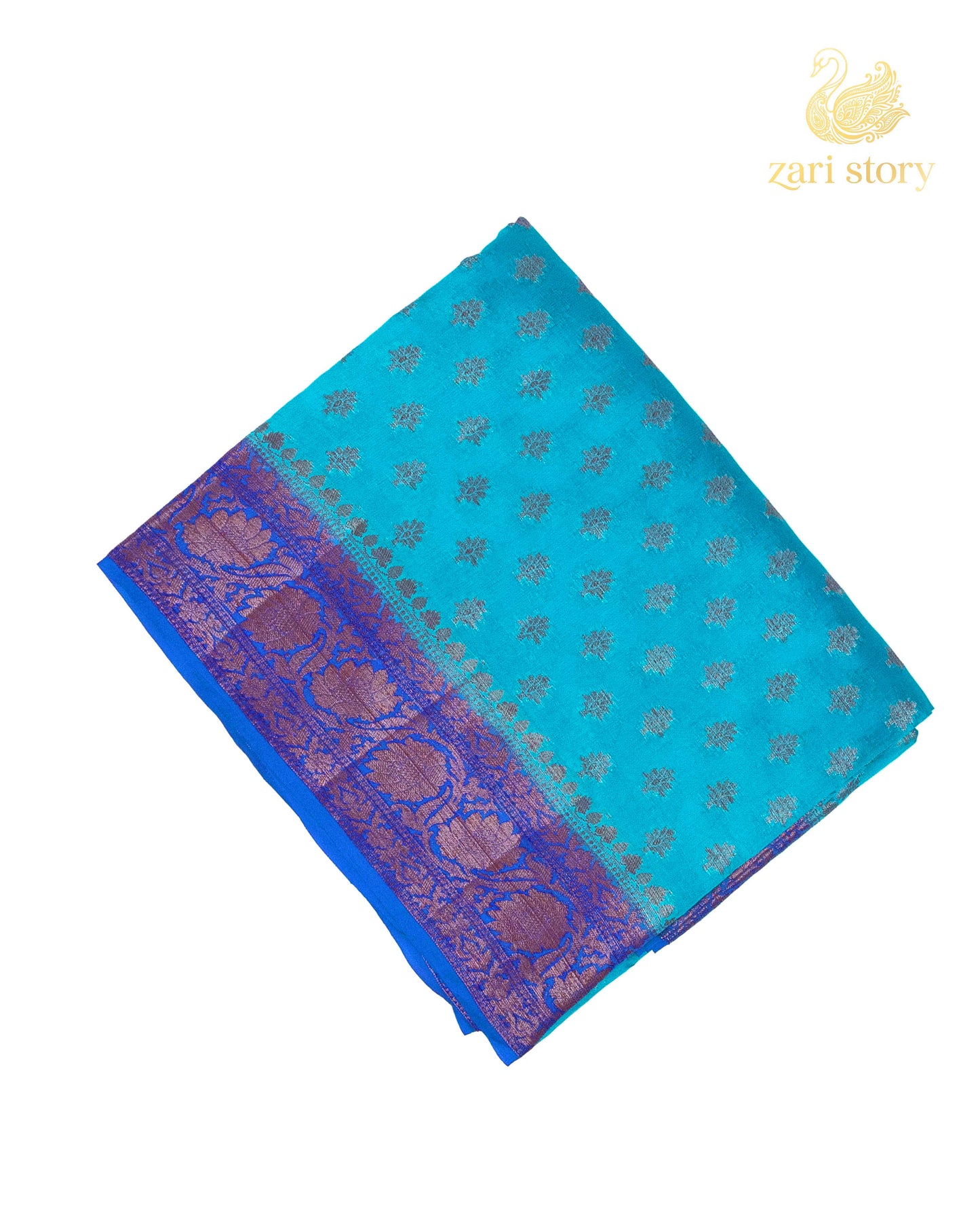 French Blue Butta Mulberry Silk Banarasi Saree