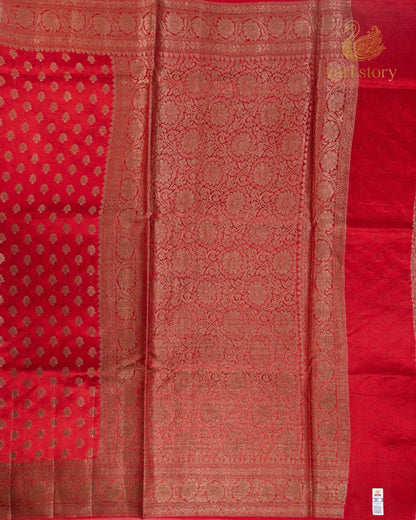 Blood Red Butta Mulberry Silk Banarasi Saree