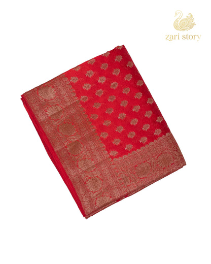 Blood Red Butta Mulberry Silk Banarasi Saree