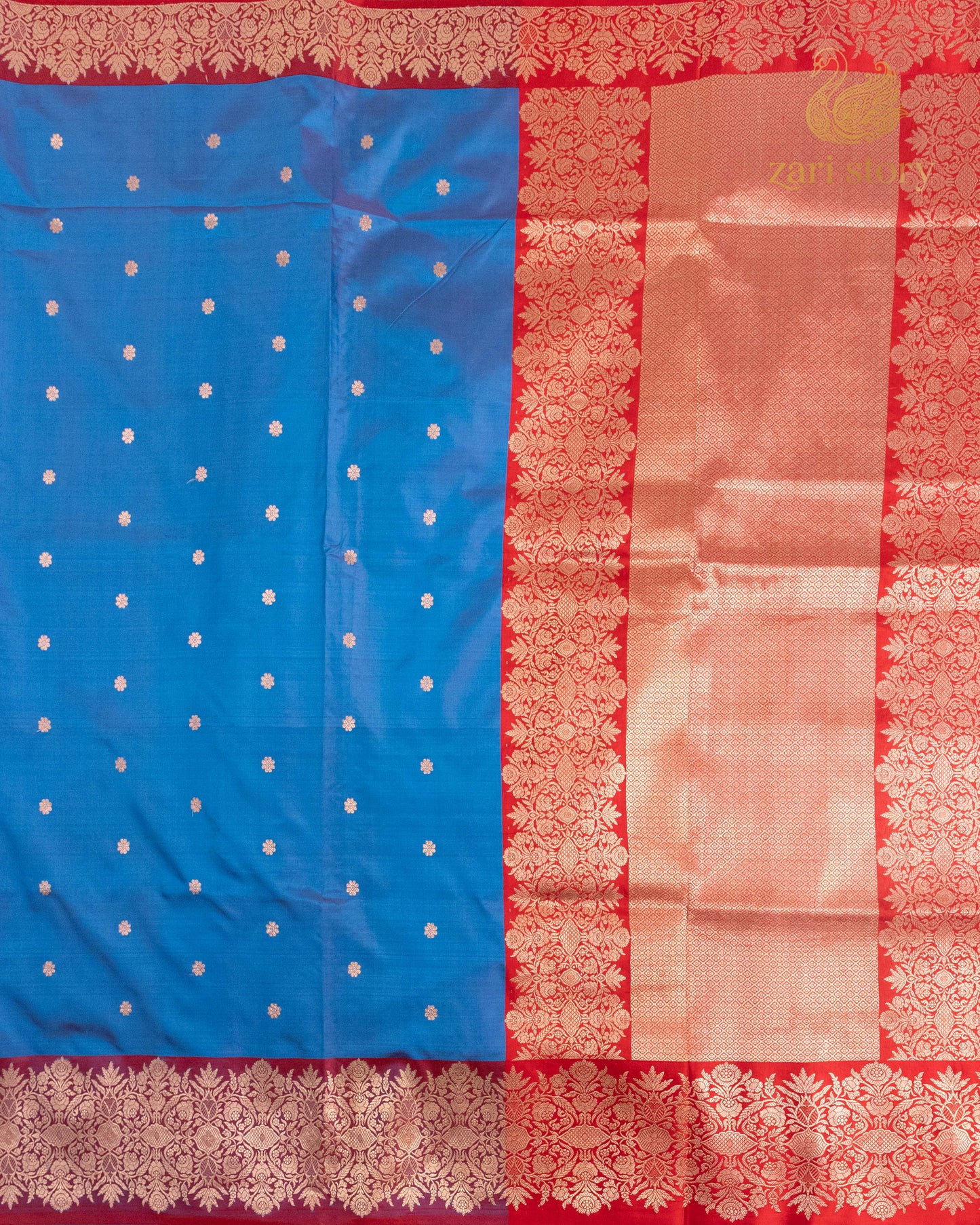 Peacock Blue Butta Katan Silk Banarasi Saree