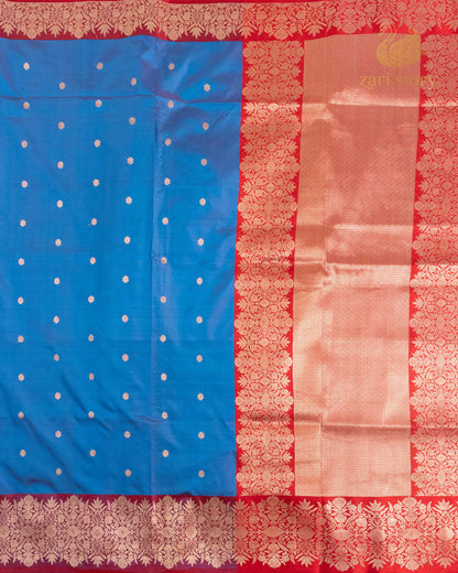 Peacock Blue Butta Katan Silk Banarasi Saree
